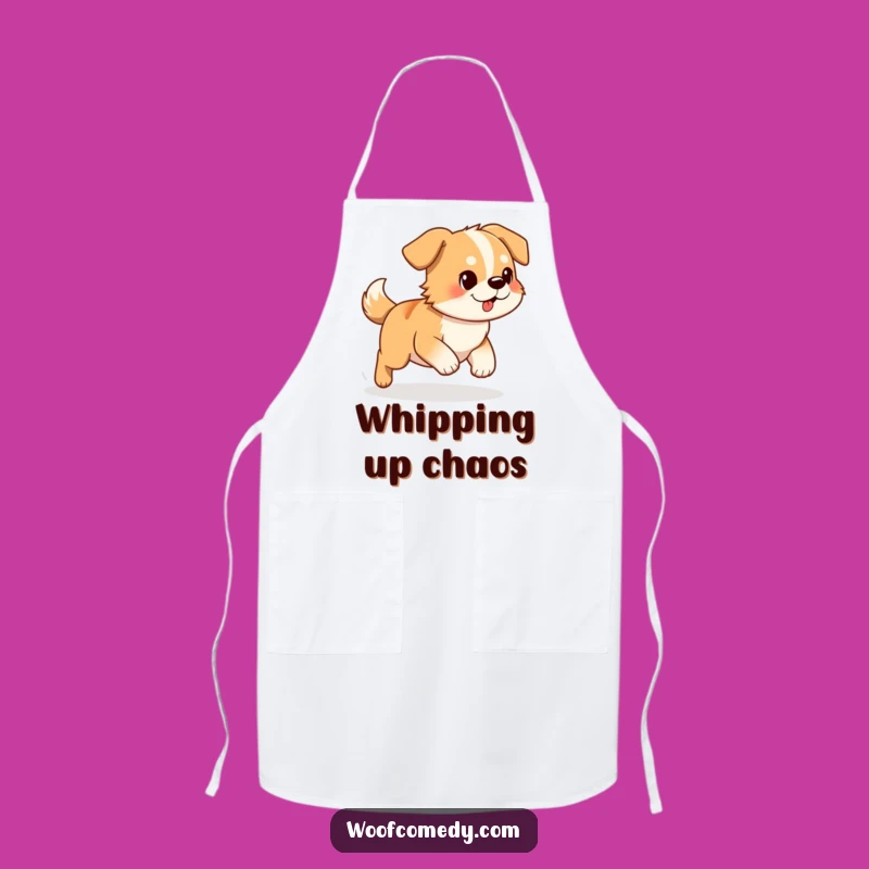 Funny Dog Chasing Tail Apron: Kitchen Humor, Hilarious Determined Canine Chef!