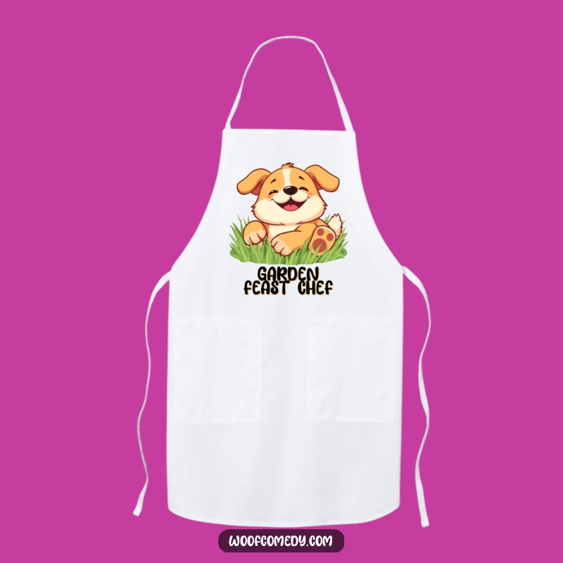 Funny Happy Dog Apron: Cook with Glee Using This Hilarious Grass-Rolling Design!