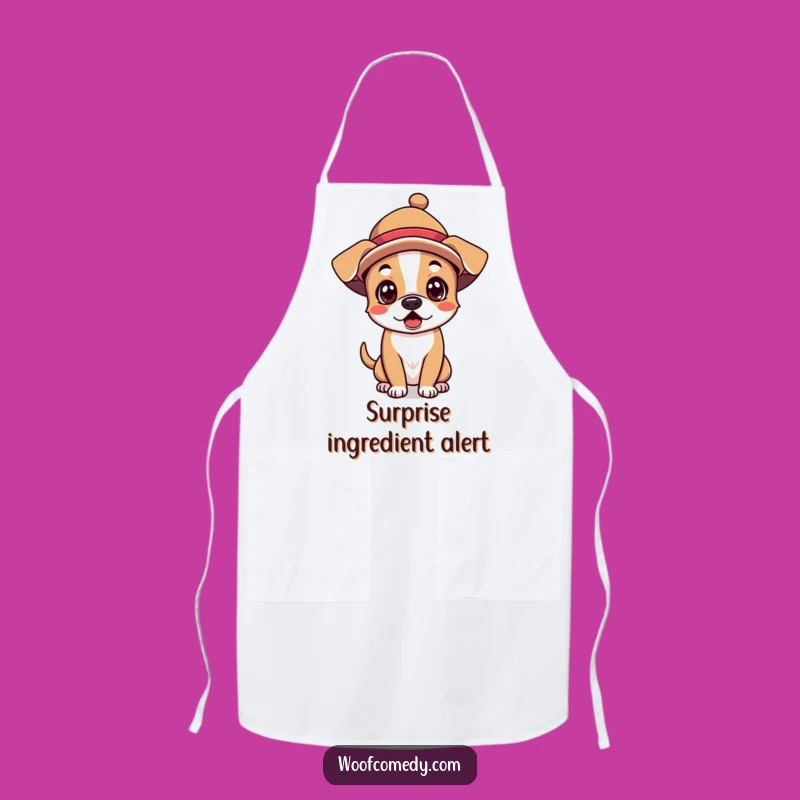Funny Kawaii Dog Apron - Silly Hat Surprise, Kitchen Chef Wear