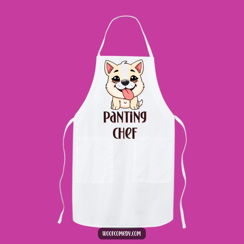 Funny Kawaii Dog Panting Apron - Goofy Tongue Kitchen Fun Gift