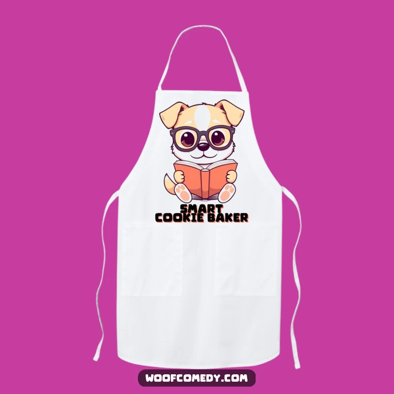 Funny Kawaii Dog Reading Apron - Cook Up Smart Ideas!