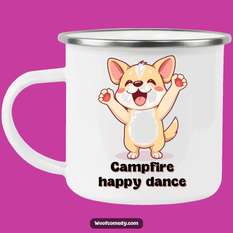 Funny Excited Dog Happy Dance Camping Mug - Adventure-Ready Cheerful Gift