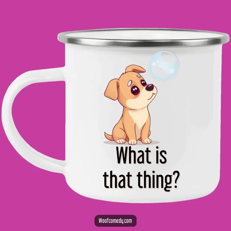 Funny Confused Dog Camping Mug: Pondering Outdoors