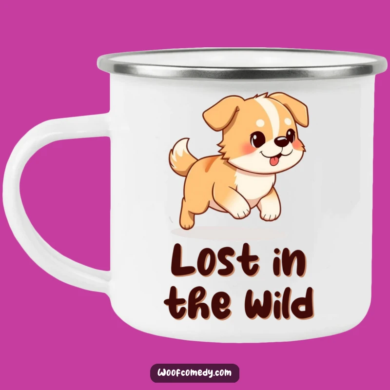 Funny Dog Chasing Tail Camping Mug: Adventure Humor, Determined Canine!
