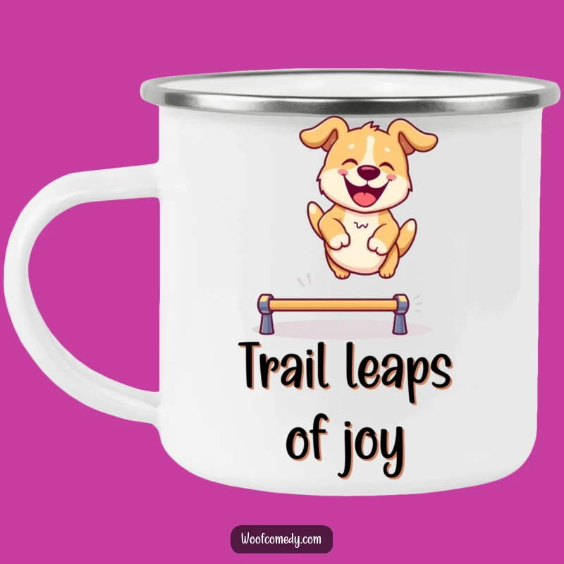 Funny Dog Leaping Camping Mug: Adventure Fuelled by Joy