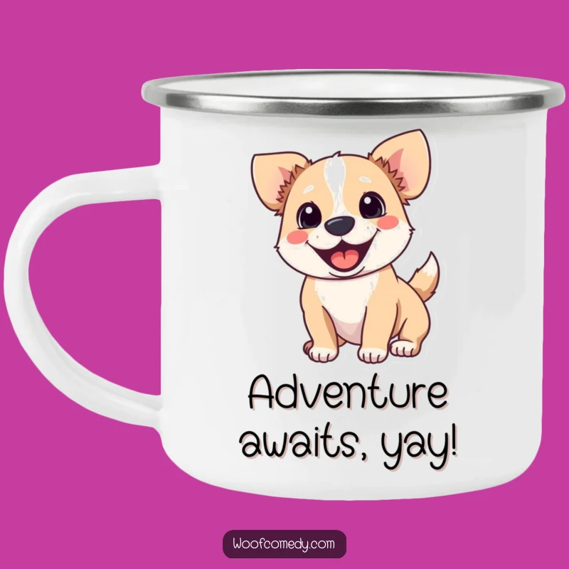 Funny Excited Dog Camping Mug: Adventure Ready