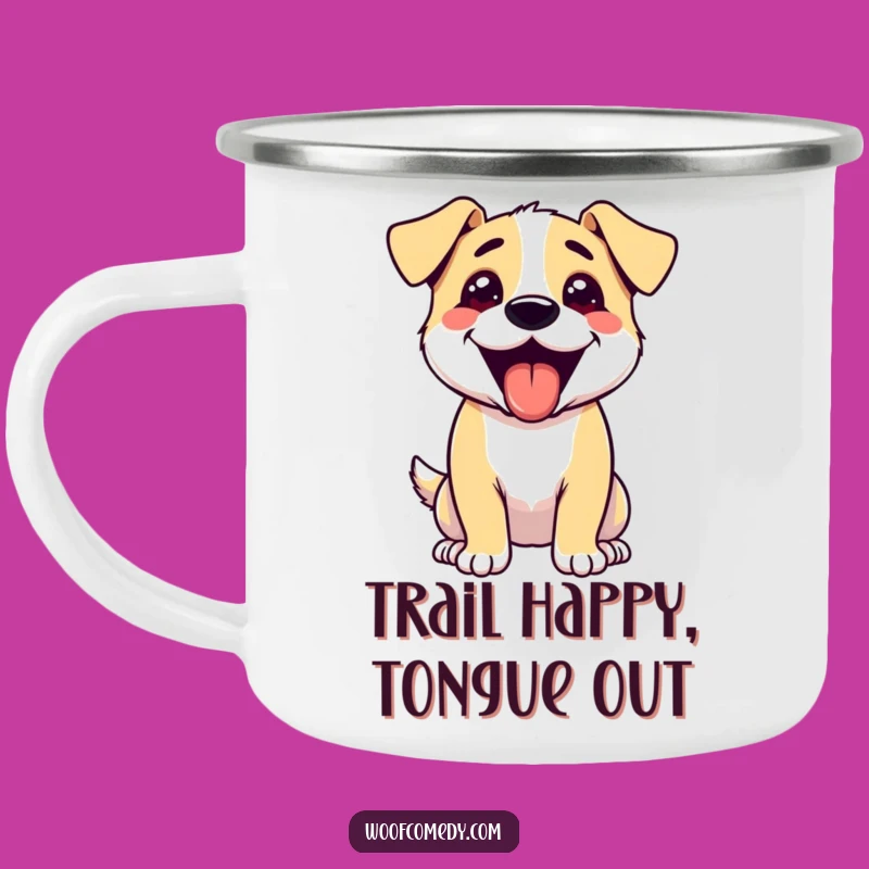 Funny Excited Dog Tongue Out Camping Mug - Happy Outdoor Dog Gift