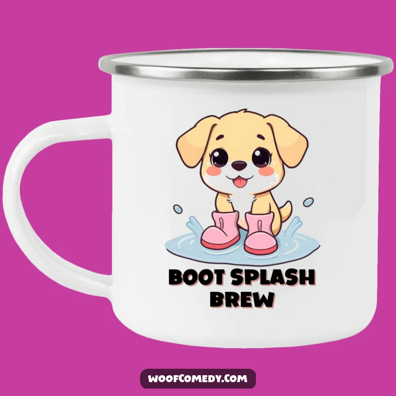 Funny Kawaii Dog Boots Camping Mug - Outdoor Cartoon Adventure Gift