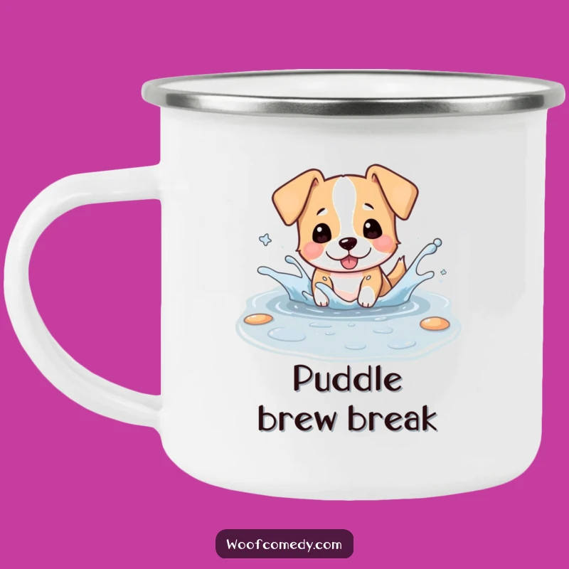 Funny Kawaii Dog Puddle Camping Mug - Splashy Adventure Fuel!
