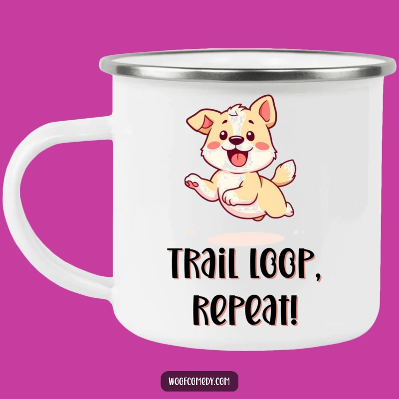 Funny Kawaii Dog Camping Mug - Tail Chasing Energy, Outdoor Fun