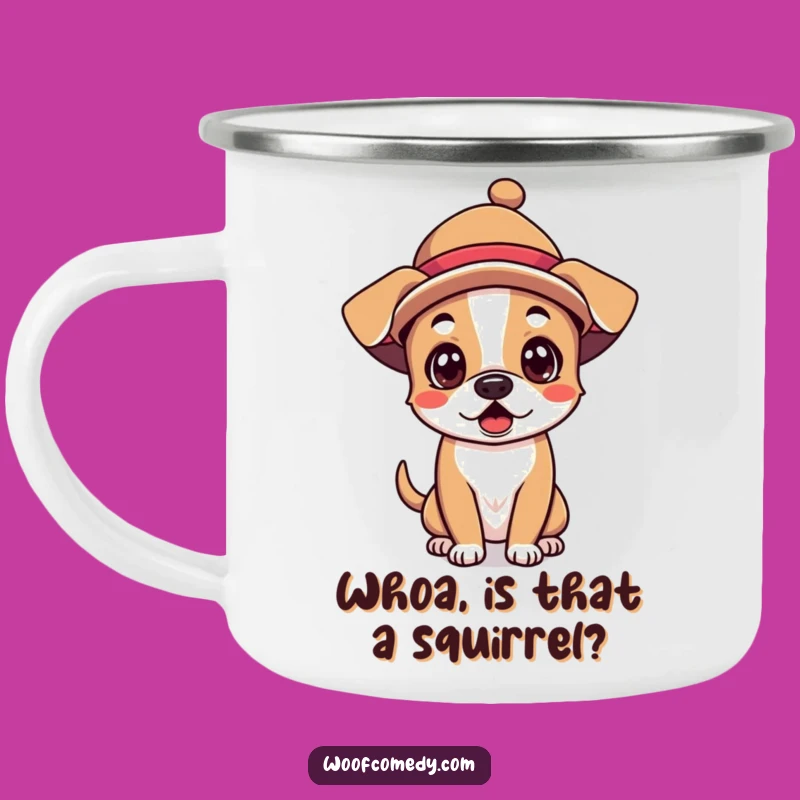 Funny Kawaii Dog Camping Mug - Silly Hat Surprise, Outdoor Adventure