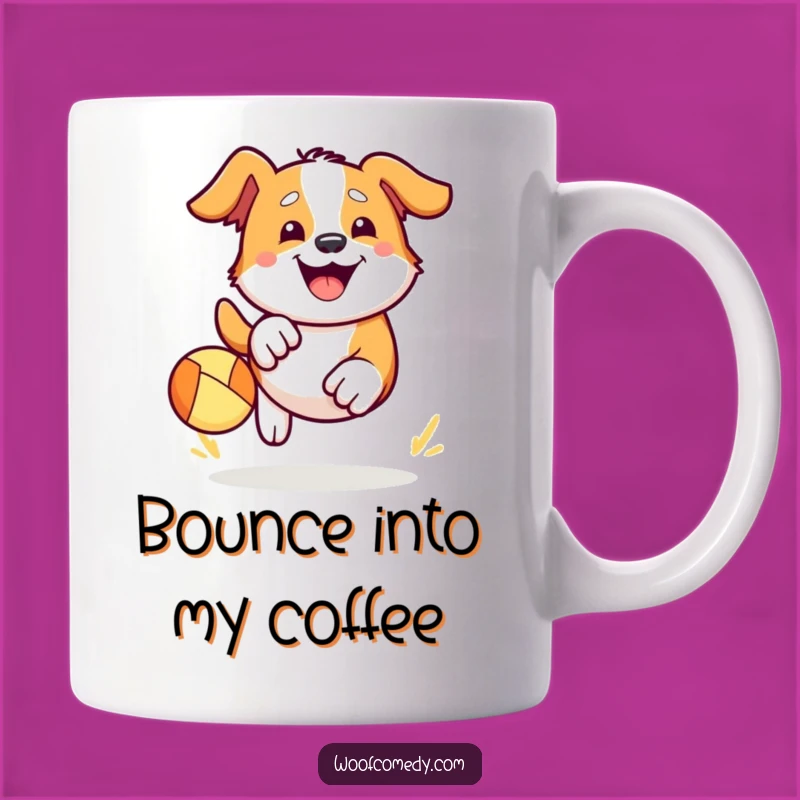 Funny Kawaii Dog Ball Chase Mug - Playful Pup Happy Grin Gift