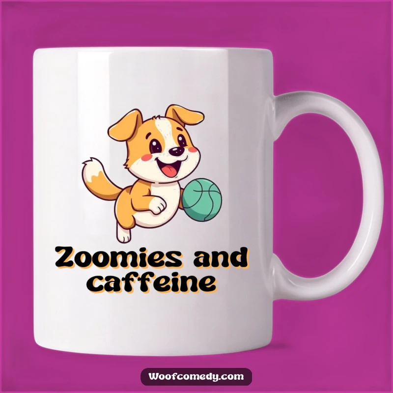 Funny Happy Dog Ball Mug - Joyful Wagging Tail Runner Coffee Gift