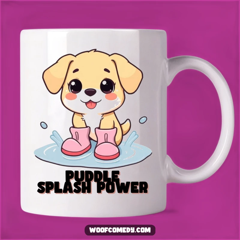Funny Kawaii Dog in Boots Puddle Splash Mug - Adorable Cartoon Gift