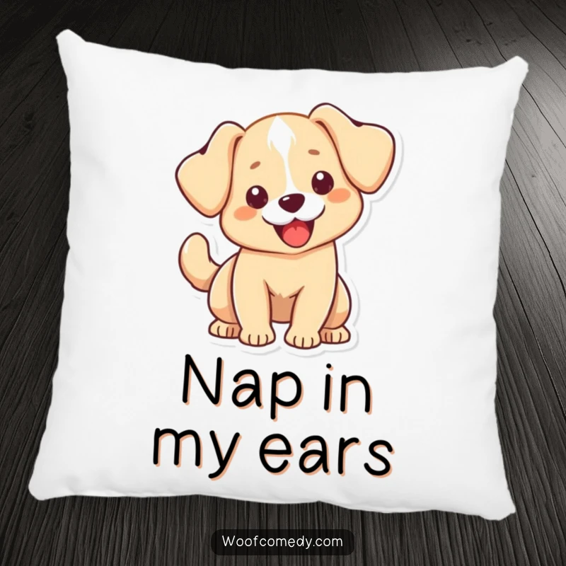 Funny Kawaii dog pillow featuring a cute dog with floppy ears, its tail wagging exuberantly, offering soft comfort and a cheerful, adorable design.