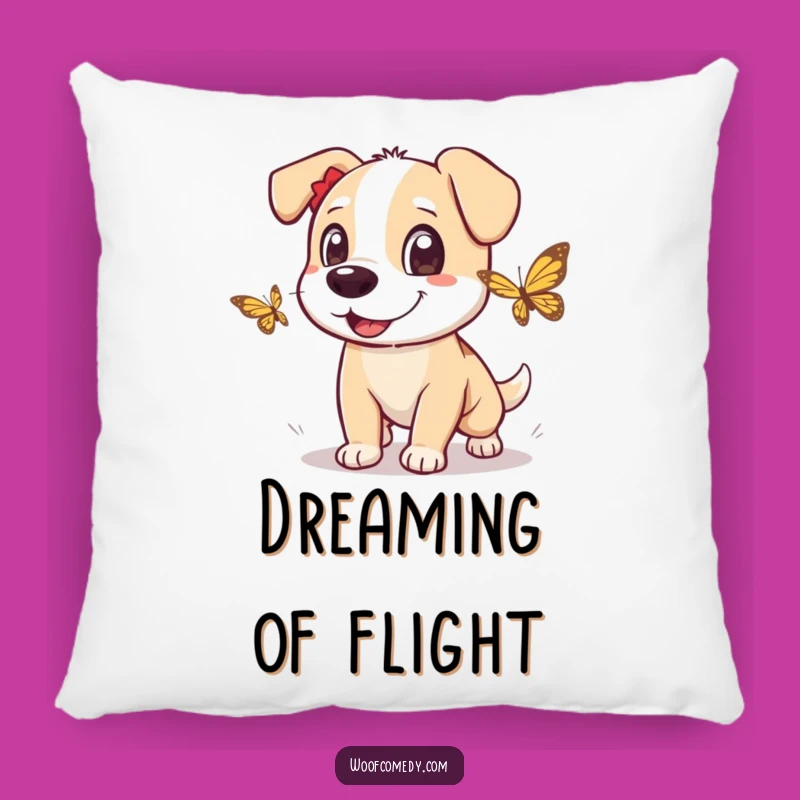 Funny Dog Butterfly Chase Pillow: Cozy Fun, Hilarious Pup Art, Perfect Gift