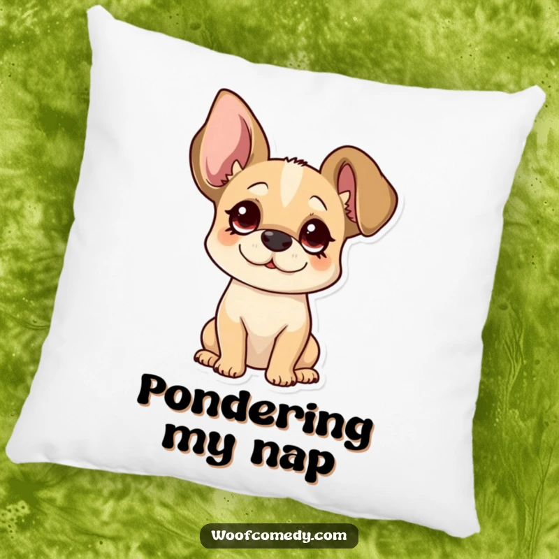 Funny floppy ear dog pillow featuring a pup tilting its head curiously, perfect for cozy, adorable decor.