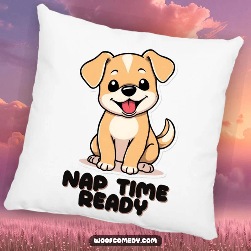 Funny pillow showcasing a cute dog with floppy ears and a vigorously wagging tail, offering comfort and adorable charm.