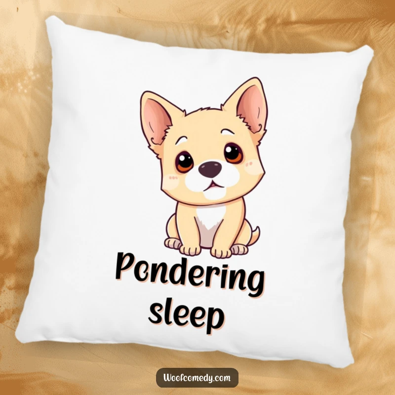 Funny dog head tilt pillow featuring a curious dog tilting its head with ears perked, offering comfort and a humorous, inquisitive presence.