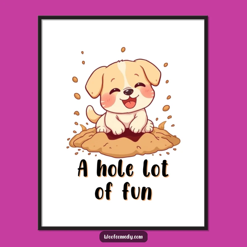 Funny Kawaii Dog Digging Digital Art - Instant Joyful Decor!