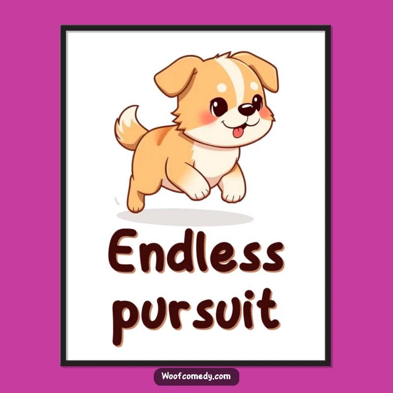 Funny Dog Chasing Tail Digital Art: Hilarious Determined Canine Wall Decor!