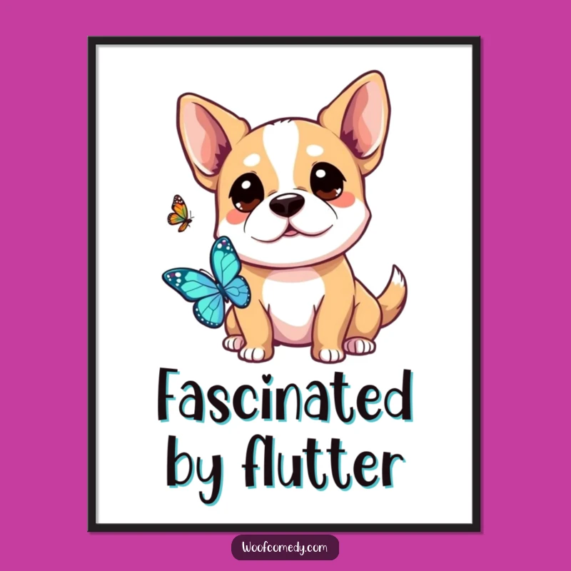 Funny Kawaii Dog Digital Art - Curious Butterfly Watch, Instant Wonder