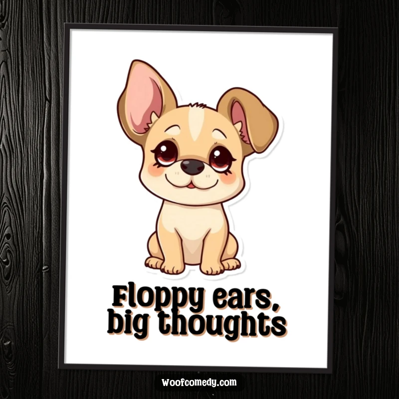 Funny floppy ear dog digital art print of a pup tilting its head curiously, ideal for instant cute decor.