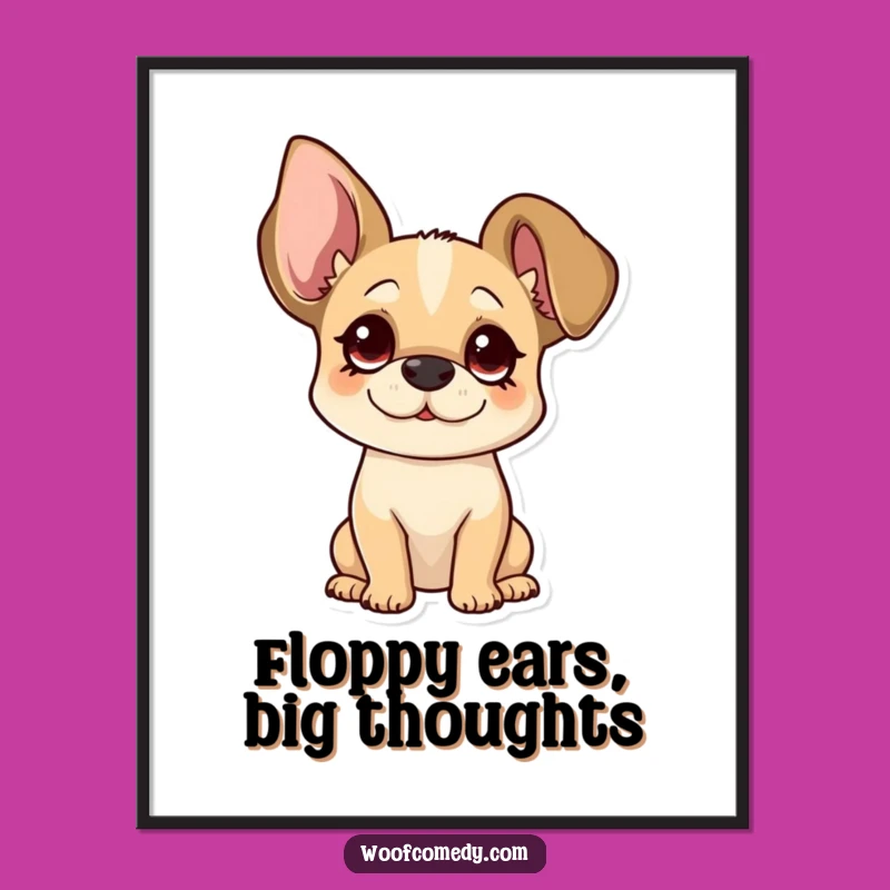 Funny Floppy Ear Dog Digital Art - Instant Curious Pup Print Gift