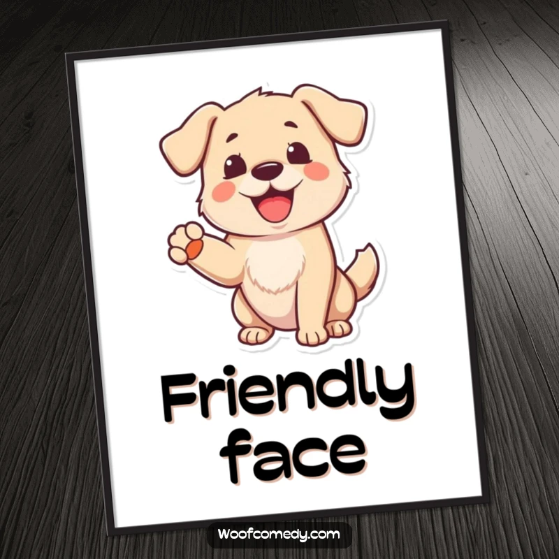 Funny Dog Digital Art: A cheerful dog barking with a raised paw in greeting, perfect for instantly joyful decor.