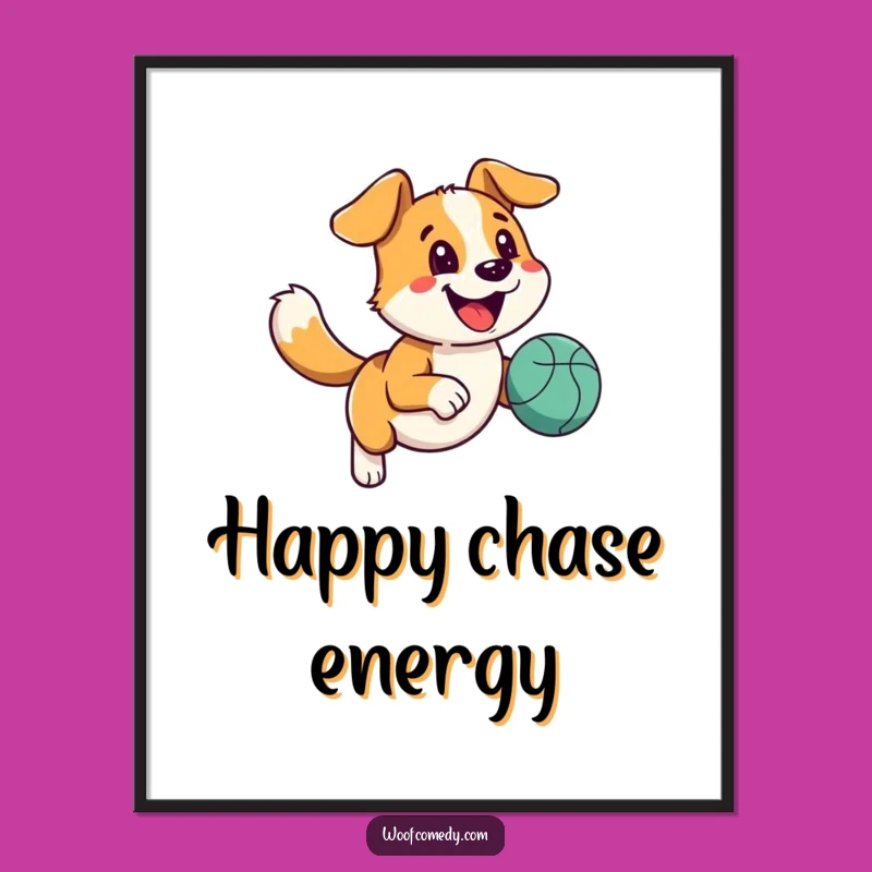 Funny Happy Dog Ball Digital Art - Instant Runner Pup Print Gift