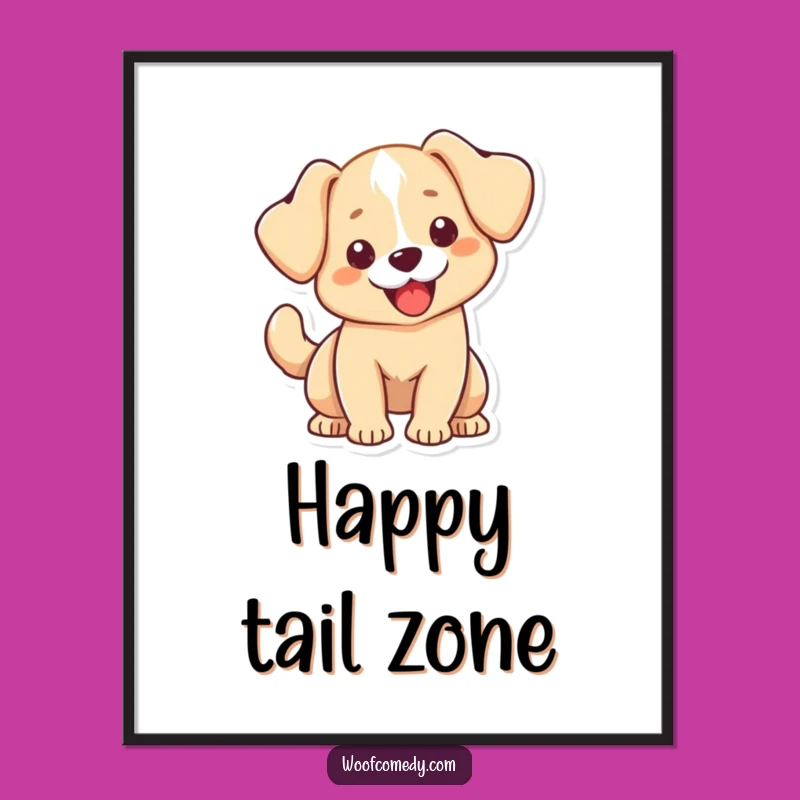 Funny Kawaii Dog Digital Art - Floppy Ears Wagging Tail Decor Gift