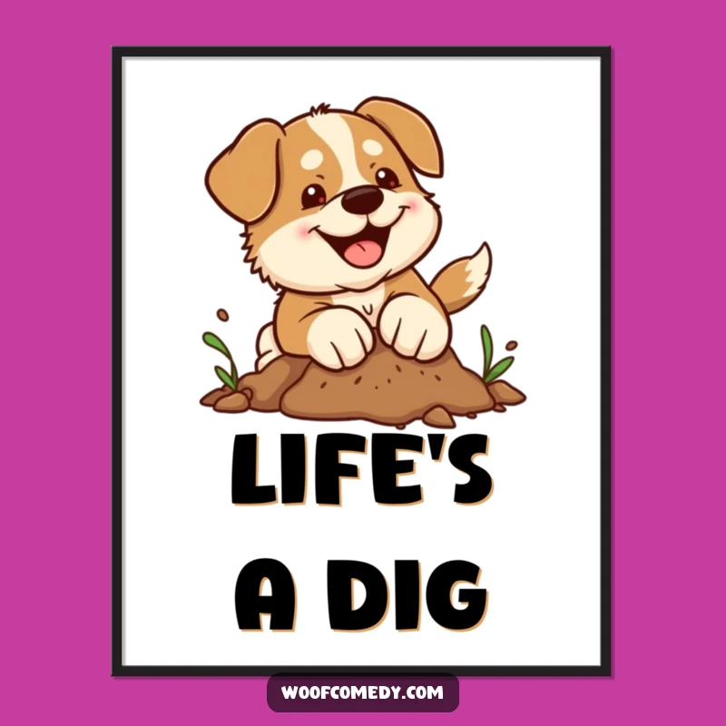 Funny Kawaii Dog Digital Art: Joyful Digging Paws for Instant Humorous Decor