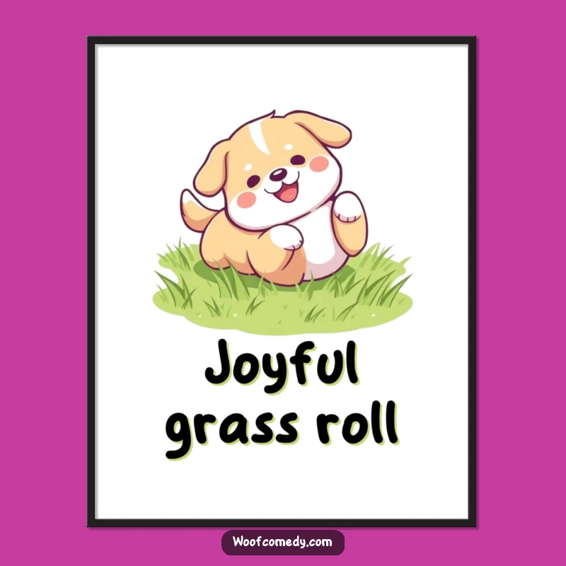 Funny Kawaii Dog Rolling Digital Art - Instant Cute Dog Lover Decor
