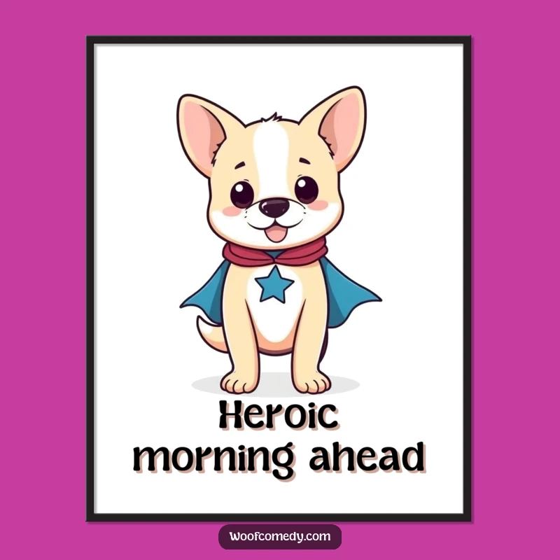 Funny Proud Dog Superhero Digital Art Print: Instant Joy