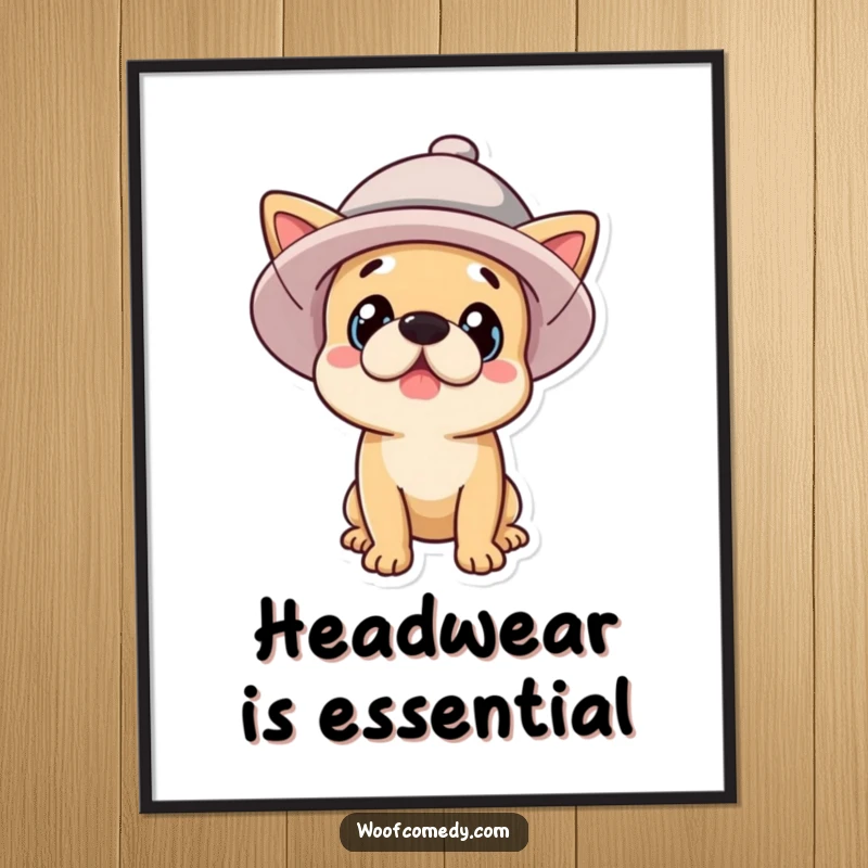 Funny surprised dog wearing a huge hat, digital art download, instant humor for screens, funny gift.