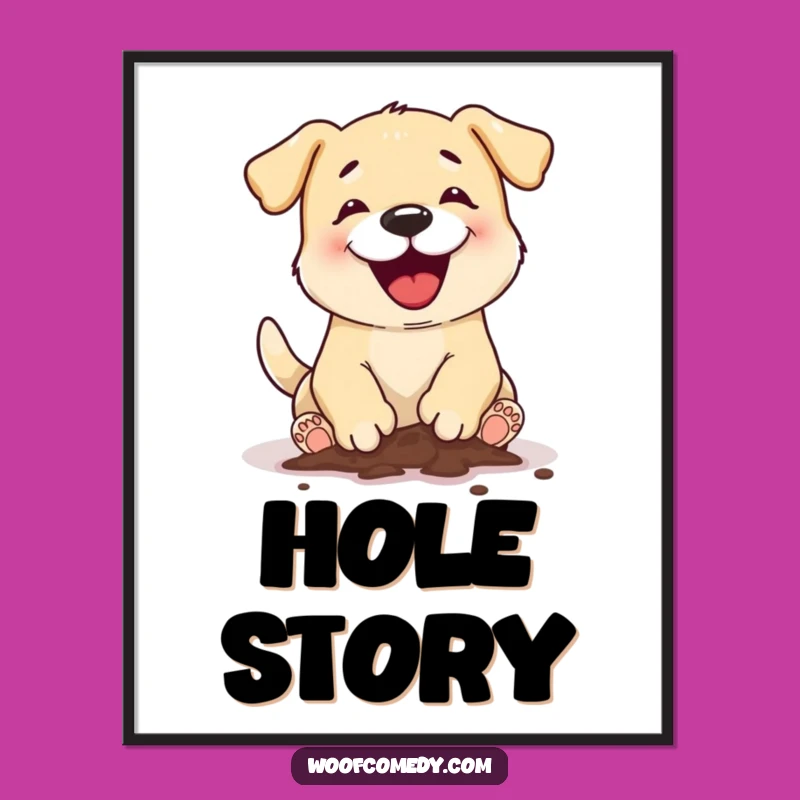Funny Dog Digging Digital Art Print: Instant Canine Excavation Humor