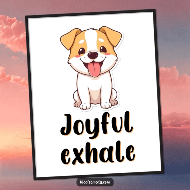 Funny dog digital art print capturing a dog panting happily with its tongue lolling out, radiating pure joy.