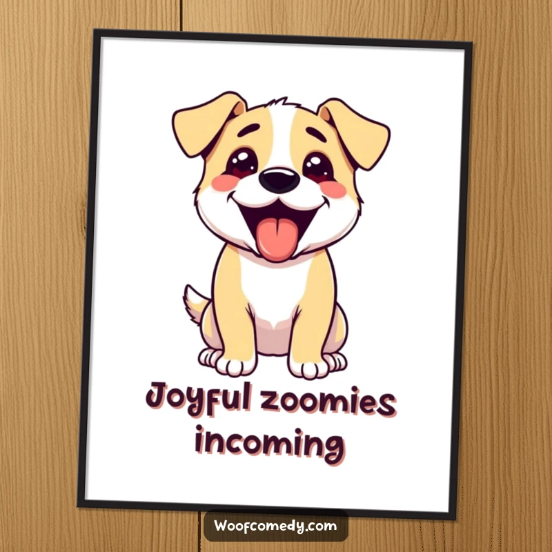 Funny digital art print of an excited dog with its tongue lolling out, radiating infectious happiness and playful energy.