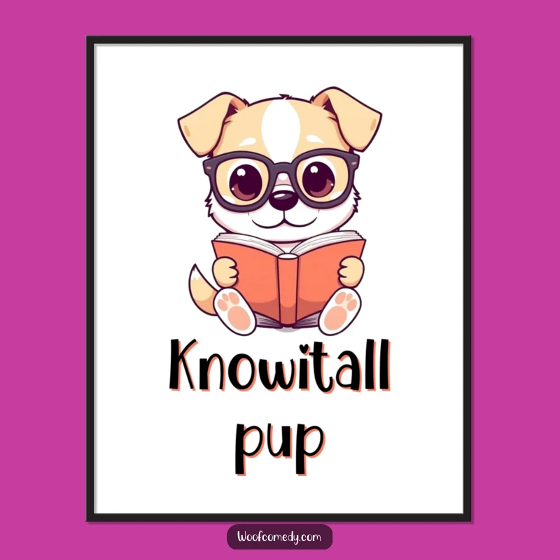 Funny Kawaii Dog Reading Digital Art - Instant Intellectual Decor!