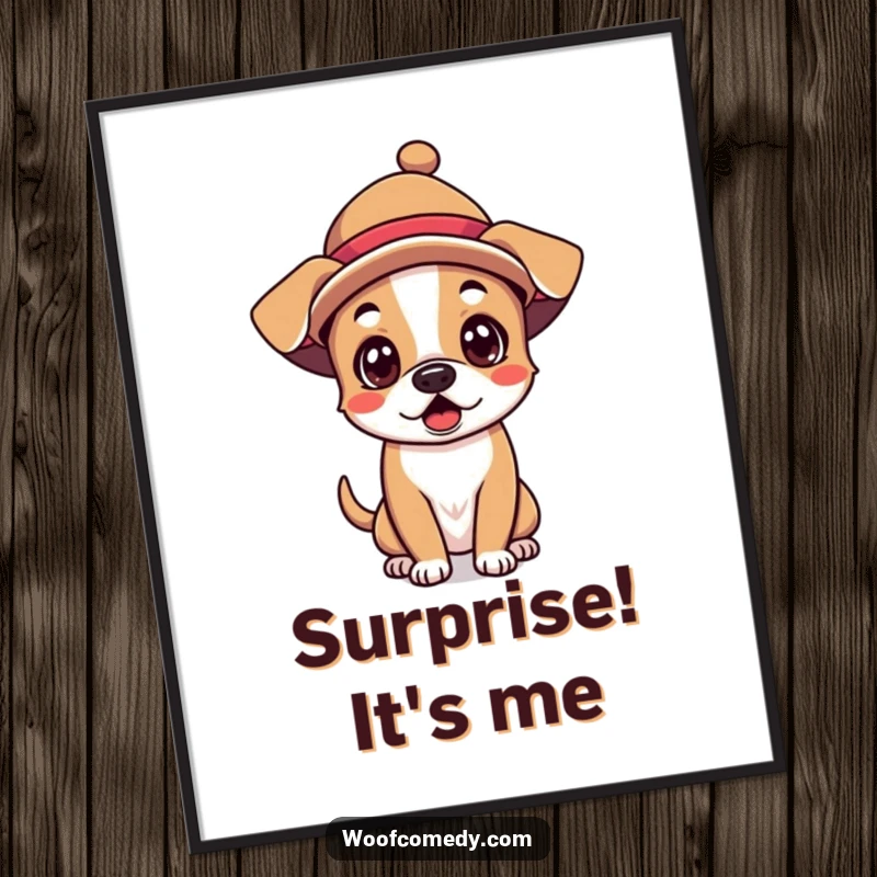 Funny Kawaii Dog Digital Art: A surprised kawaii dog wearing a silly hat, perfect for digital decoration and smiles.