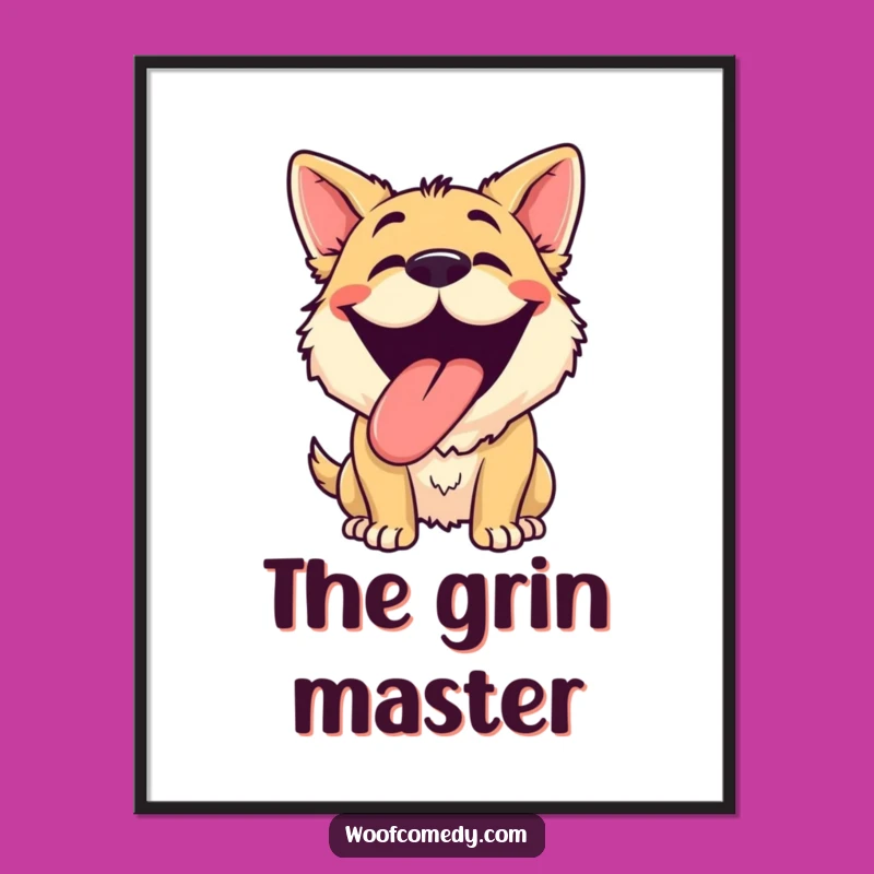 Funny Dog Grinning Digital Art Print: Instant Canine Happiness for Your Walls