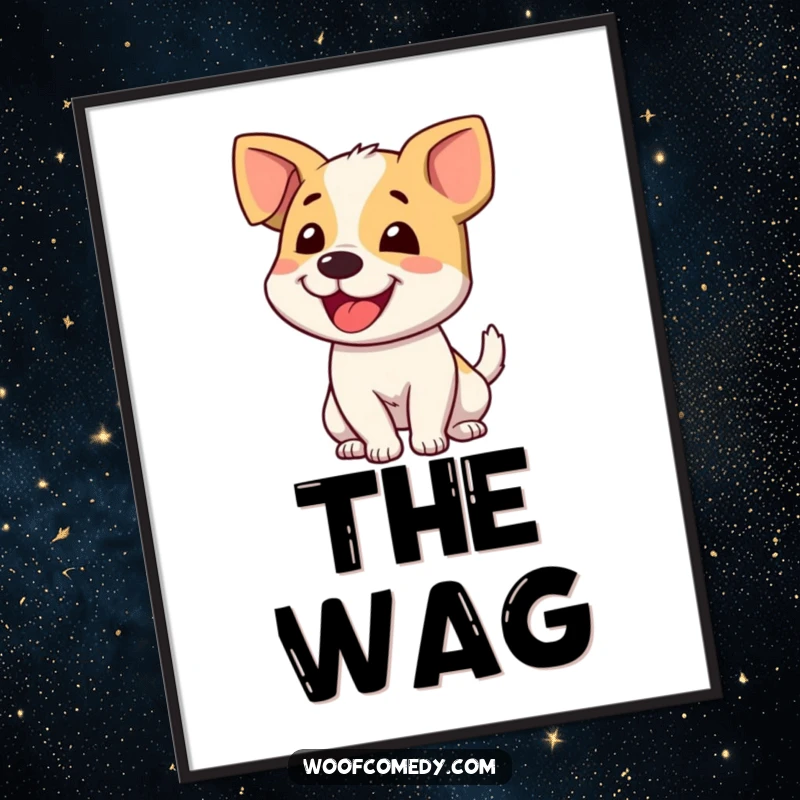 Funny dog wagging tail digital art print capturing the vibrant motion of a happy dog's tail, perfect for instant, cheerful wall art.