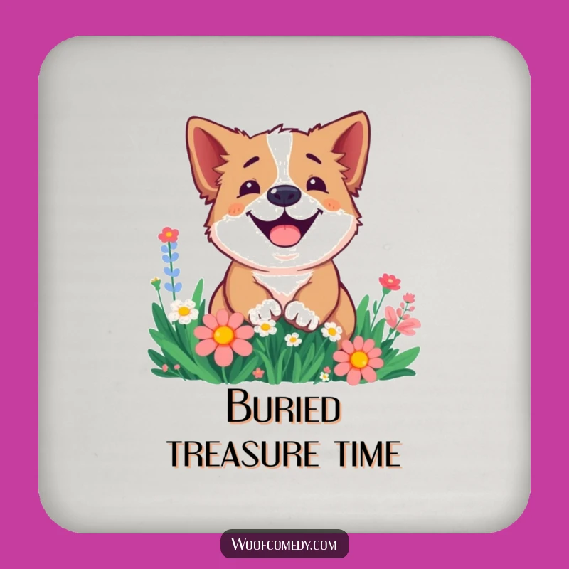 Funny Smiling Dog Flower Coaster Set: Joyful Digging Pup Protection