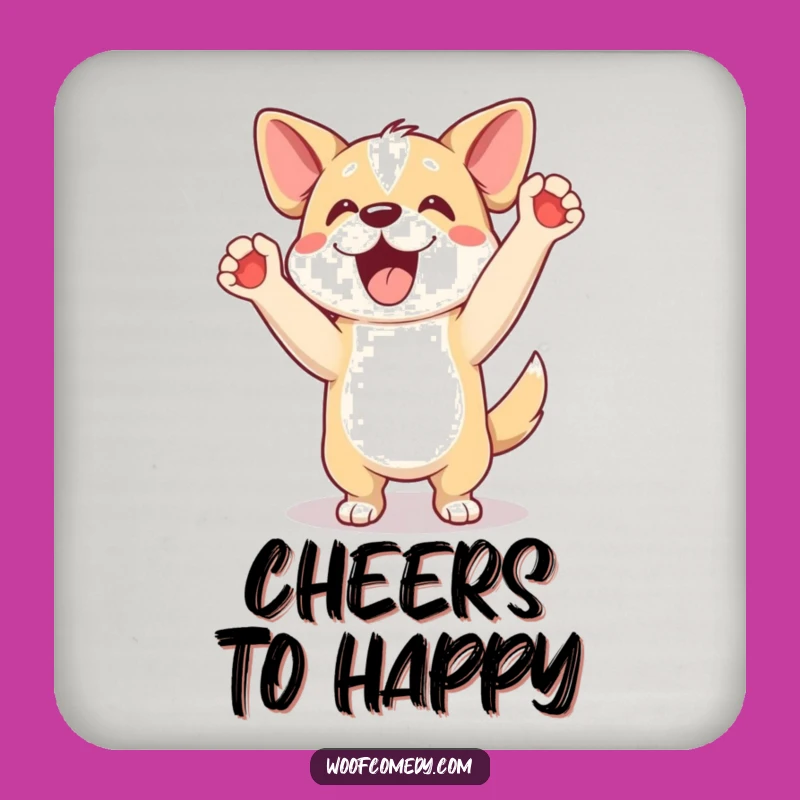 Funny Excited Dog Happy Dance Coaster - Protect Surfaces with Smiles