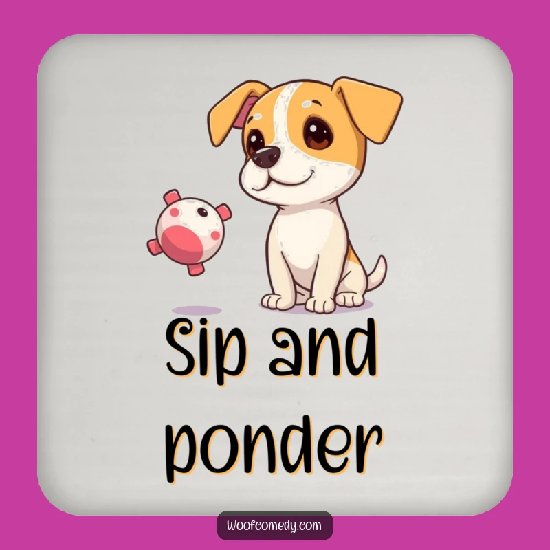 Funny Curious Dog Drink Coaster: Protect Surfaces with This Hilarious Squeaky Toy Design!