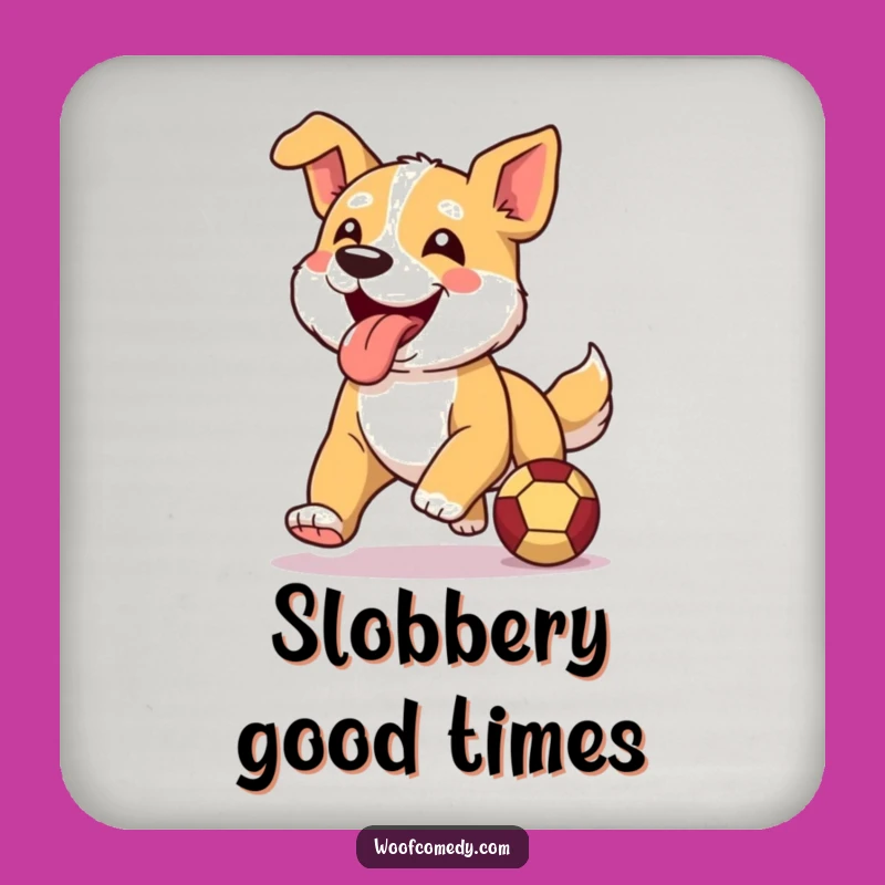 Funny Dog Coaster Set: Happy Runner Pup with Ball, Humorous Home Gift