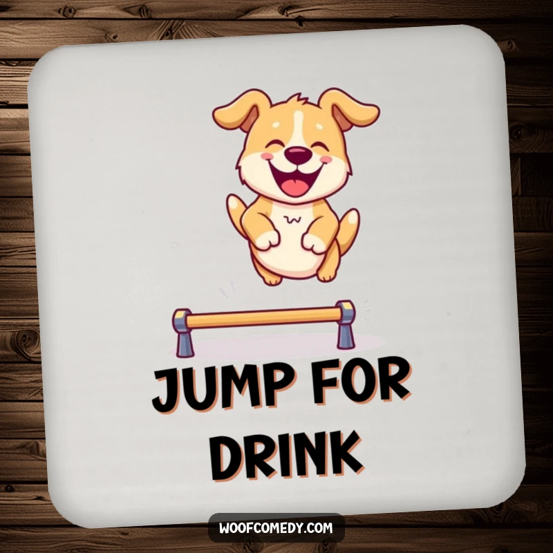 Funny drink coasters showcasing a dog in a spirited leap, adding a playful element to drink service.