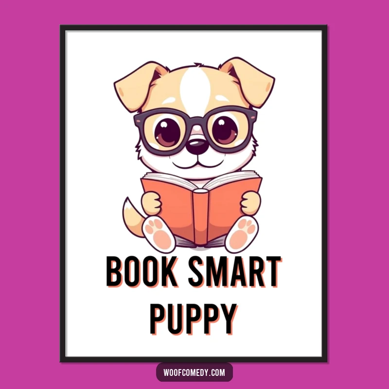 Funny Kawaii Dog Reading Poster - Scholarly Pup Wall Art!