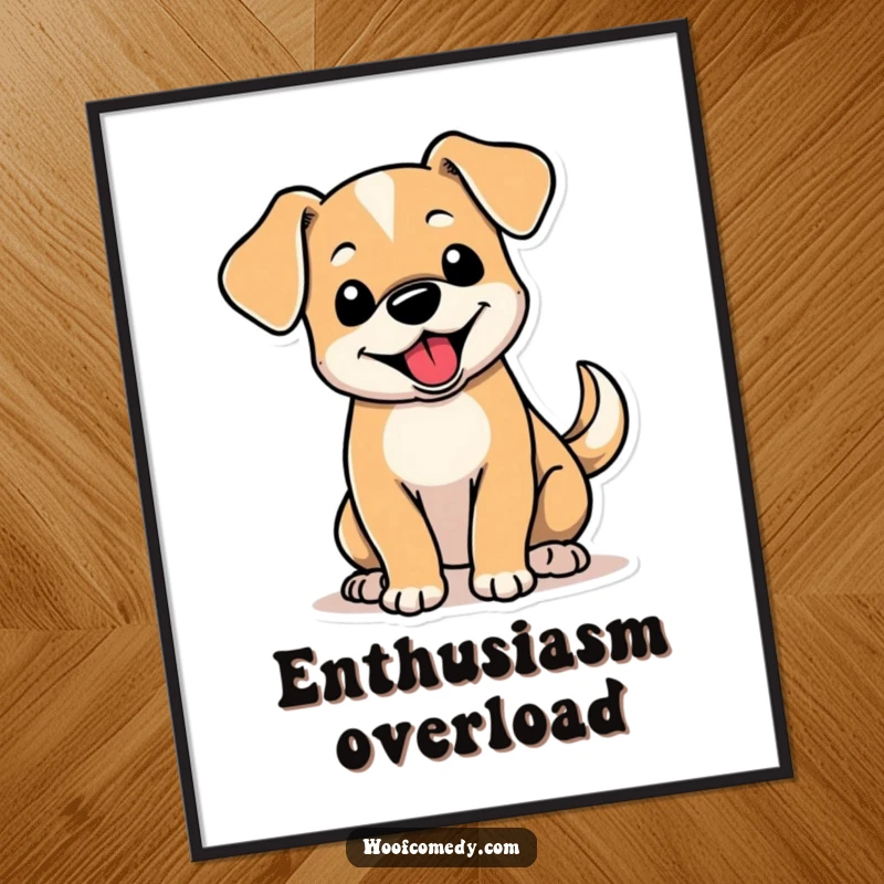 Funny poster of a cute dog with prominent floppy ears and an enthusiastically wagging tail, bringing joy to any wall.