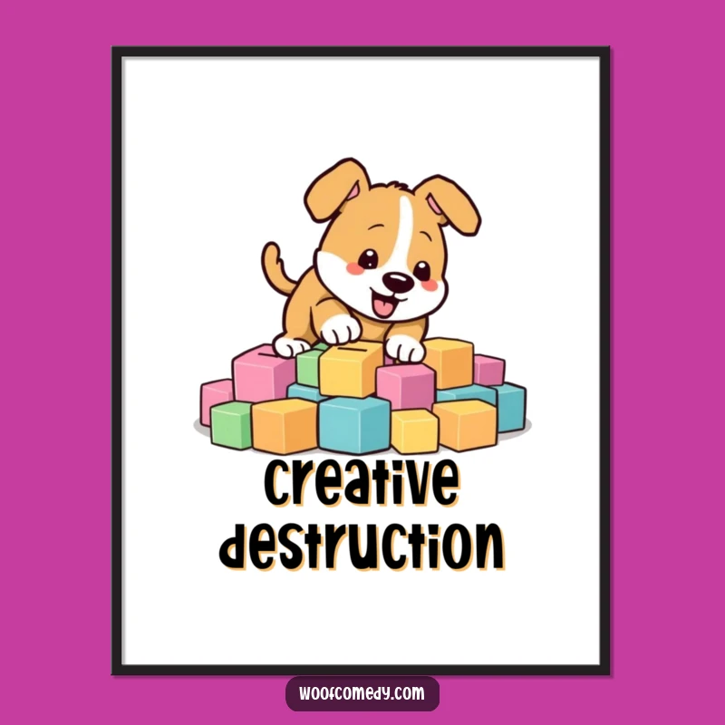 Funny Digging Dog Poster - Energetic Block Art Print